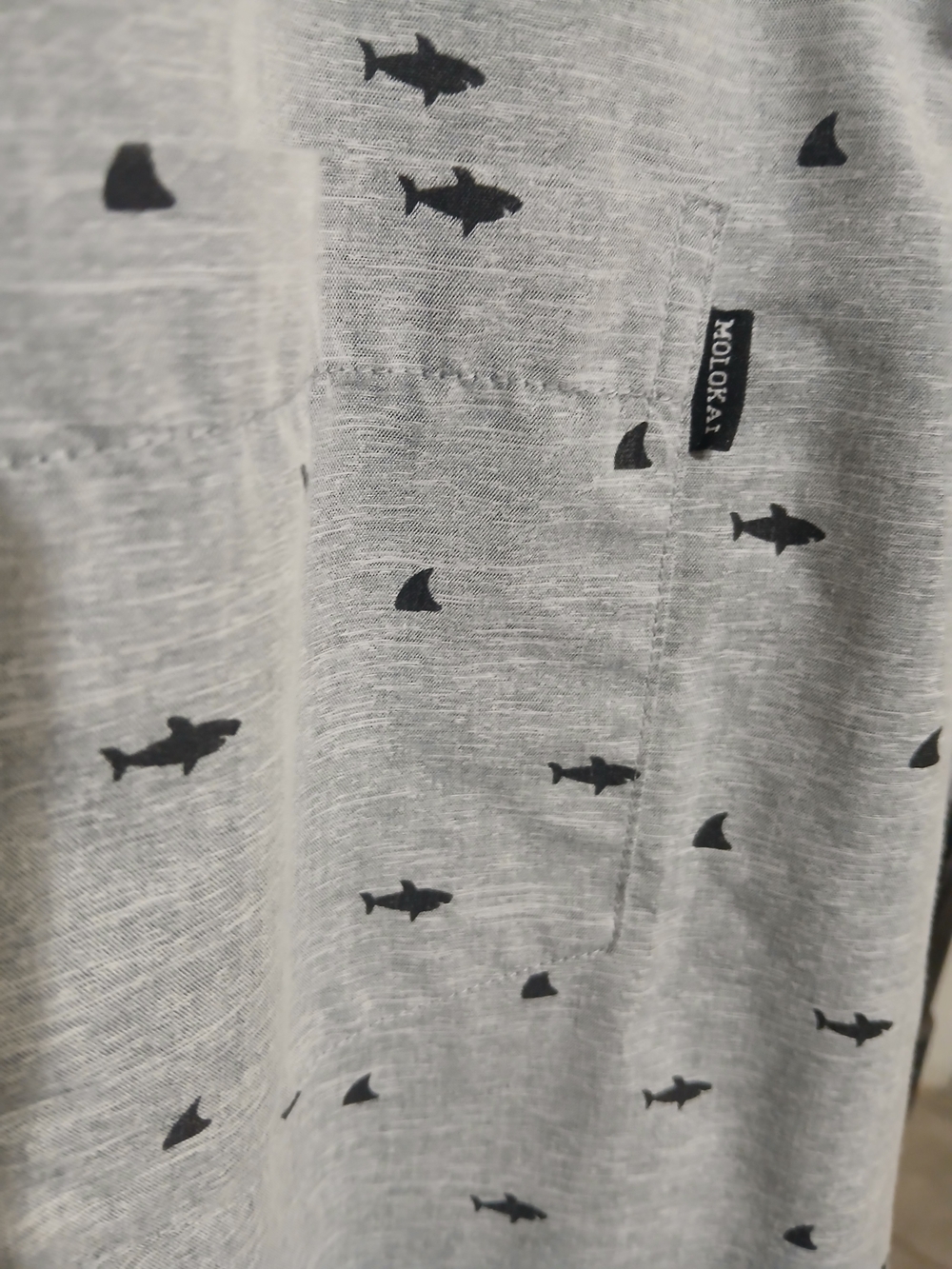 Short-sleeve Button-up Black Shark Print